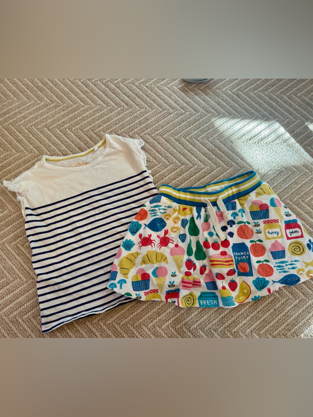 Mini Boden Nautical Stripe Tee & Colorful Print Skort Set Size 6-7